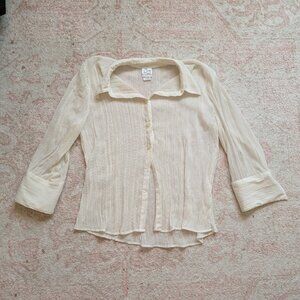 White sheer button up with metallic thread